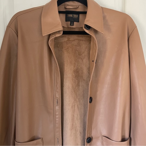 NWOT Truth By Republic Women’s Long Sleeve Faux Leather Jacket With Belt Size S - Picture 3 of 12